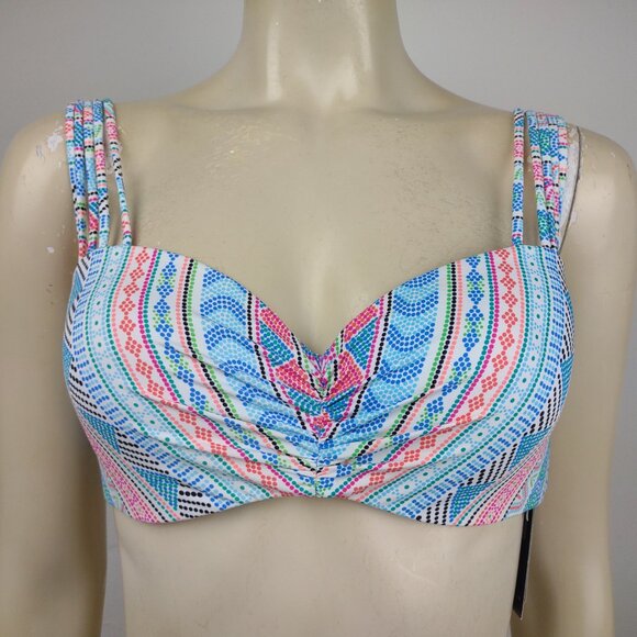 NWT Coco Reef white multicolor wired swim bikini top womens size 36 / 38 C - Picture 1 of 8